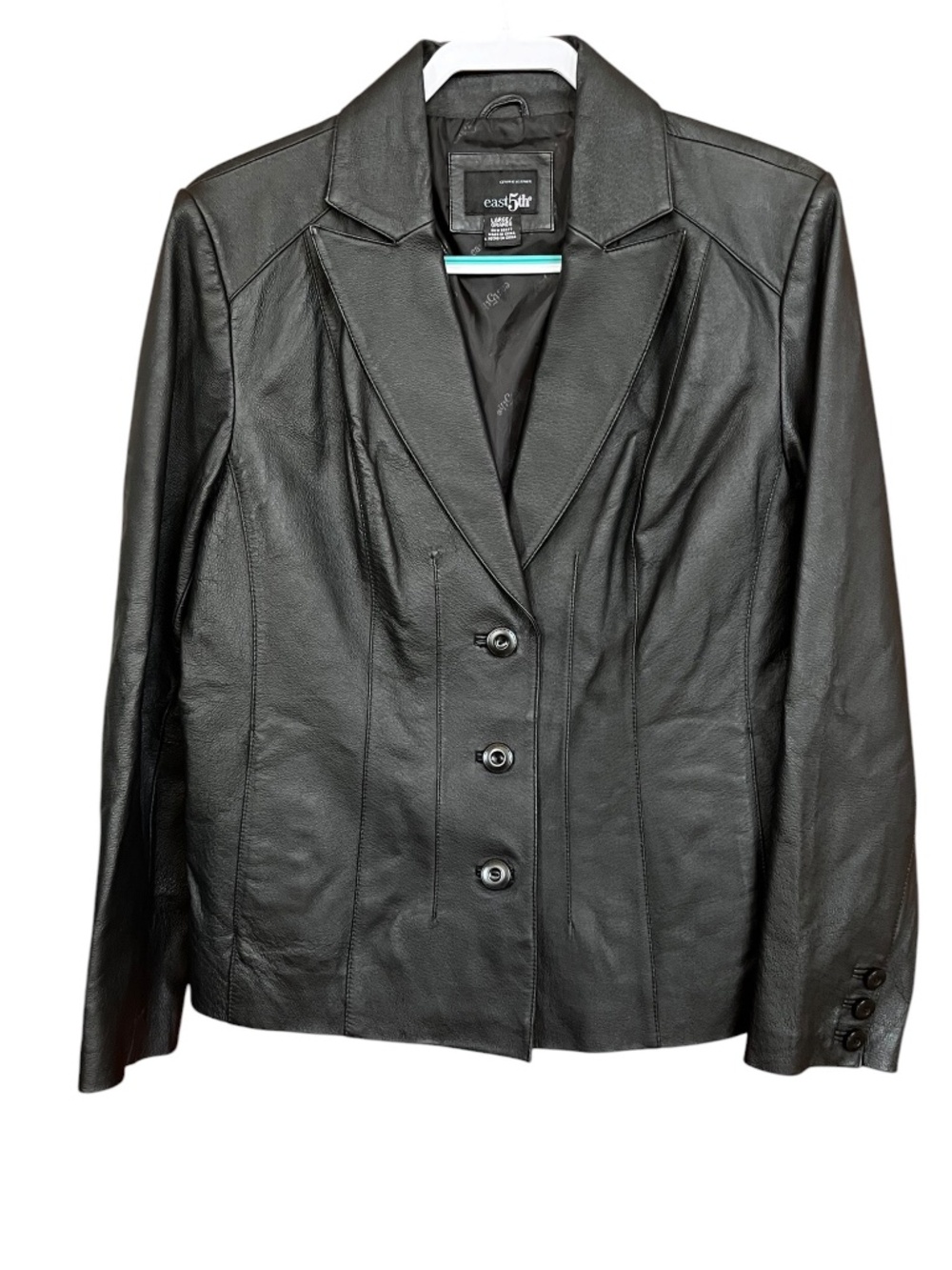 East 5TH Black Leather Long Sleeve Tailored Fitted Y2K Blazer Size Large